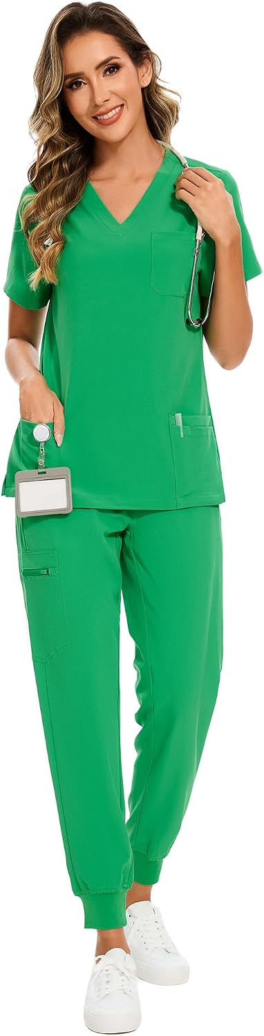 COZYFIT Scrubs for Women Set - Stretch V-Neck Scrub Top & Jogger Pant with 8 Pockets COZY SCRUBS - Colors B
