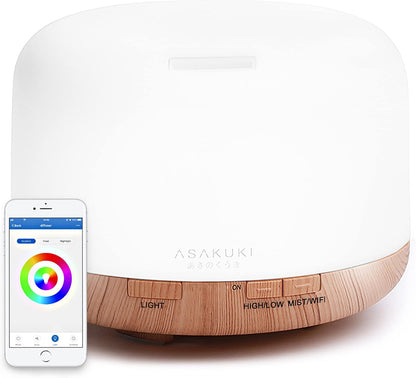 ASAKUKI Essential Oil Diffuser for Home, 500ML Aromatherapy Diffuser Humidifier with Remote Control, 7 Color LED Lights, Quiet Cool Mist Diffuser for Bedroom, Living Room, Office (White)