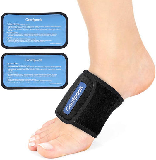 Comfpack Cold Therapy Wrap with 2 Packs for Pain Relief, Reusable Gel Ice Packs for Foot Plantar, Wrist, Ankle, Great for Sprains, Muscle Pain, Bruises, Injuries