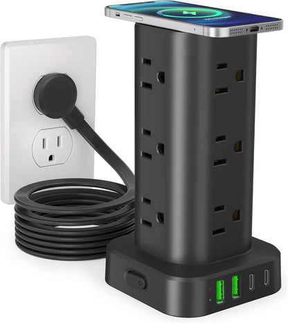 6FT Power Strip Tower Surge Protector, 12 Wide Spaced Outlets, 4 USB