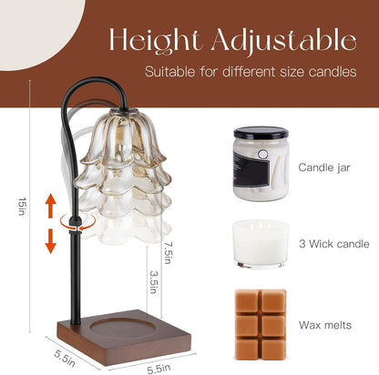 Candeldo Candle Warmer Lamp with Timer: Flower Gold Candle Lamps Height Adjustable Wax Melt House Warming Gifts New Home Decor Mothers Day Birthday Gift for Women Mom