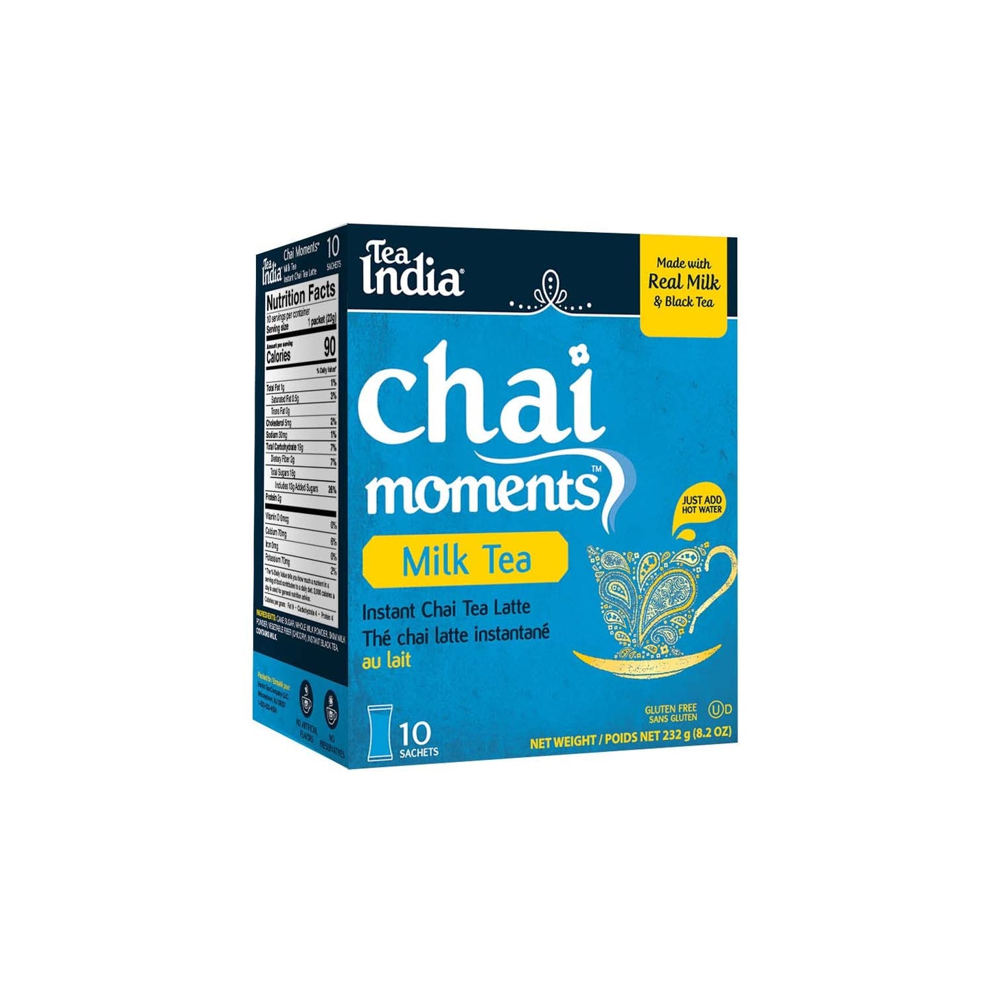 Tea India Chai Moments Cardamom Chai Tea Instant Latte Mix Flavorful Blend Of Premium Black Tea, Cardamom & Natural Ingredients Traditional Indian Tea Individually wrapped 10 Sachets Pack of 6