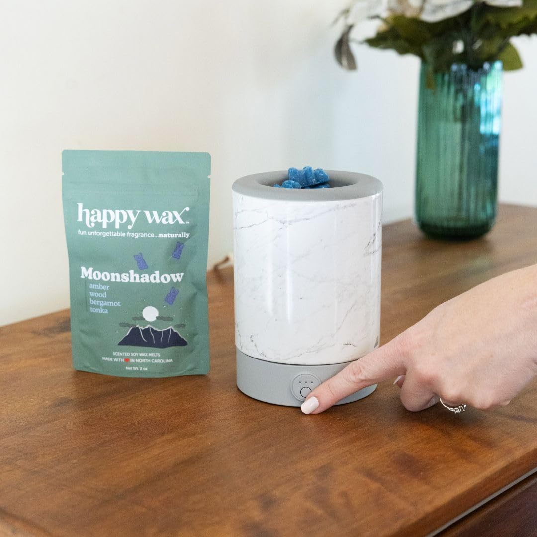 Happy Wax Marble Signature Wax Melt Warmer for Scented Wax Melts, Cubes & Tarts – Electric Wax Melter with Automatic Timer and No Scrape Silicone Dish for Easy Wax Removal