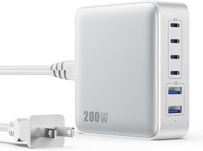USB C Charger 200W USB C Charger Block,Upgraded GaN III 8-Port Fast Charging Station Hub,PD 65W Laptop Charging Adapter Compatible with MacBook Pro/Air,DELL,Steam Deck,iPhone 16/15/14,Galaxy S23/22