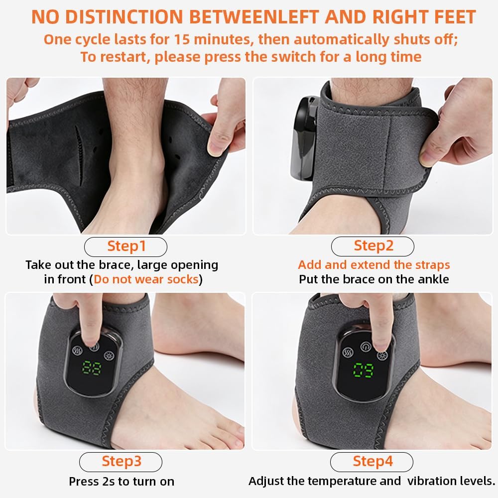 IFTHFOUR 2Pcs Foot and Ankle Massager with Heat, Portable Heated Wrap, 3 Vibration Modes and 5 Heat Settings, USB Charging, Ideal for Home and Travel