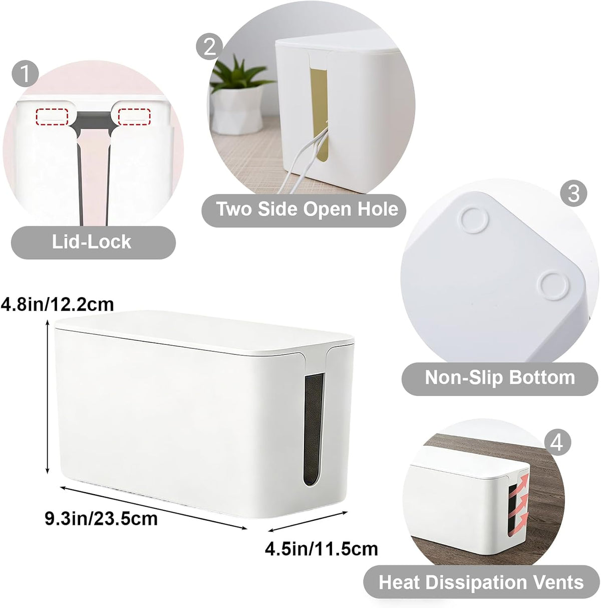 Cord Organizer Box Cable Management Hide Power Strips & Cords