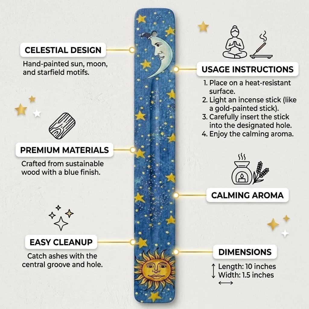 Hosley Wood Incense Holder Sun 10 Inches Ideal Gift for Wedding, Aromatherapy, Zen, Spa, Reiki, Meditation