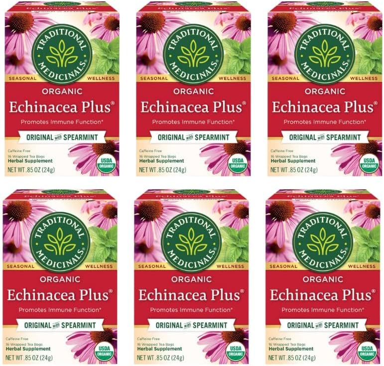 Traditional Medicinals Organic Echinacea Plus Herbal Tea - 16 Tea Bags - Case of 6
