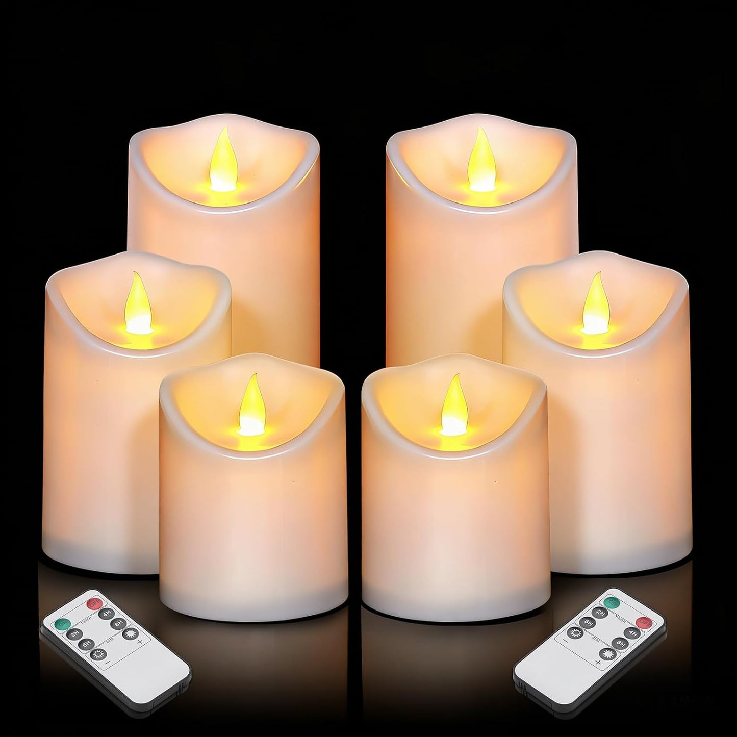 Flameless Candles 4" 5" 6" Outdoor Indoor Pillars Battery Operated Flickering Candles Include 10-Key Remote Timer 400+ Hours by 2 AA Batteries (Ivory Candle - Warm light, 3"D x 4"|5"|6" H - 3 Pack)