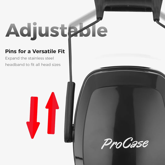 ProCase Noise Cancelling Ear Muffs SNR 33dB, Ear Hearing Protection Headphones for Adults, Sound Proof Ear Defenders for Work, Mowing, Shooters Shooting Gun Range, Construction -Black