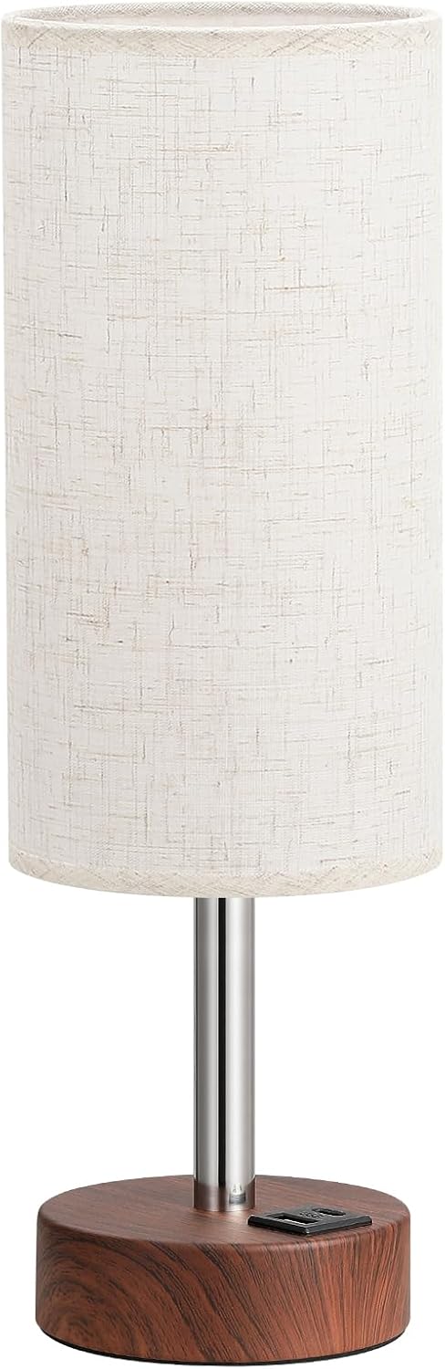 Dicoool Touch Bedside Table Lamp with USB - 3 Way Dimmable Wood Lamp for Bedroom Nightstand, Desk Lamp with Charging Station for Dorm, Living Room, Office, Kids Room, Small, 14in