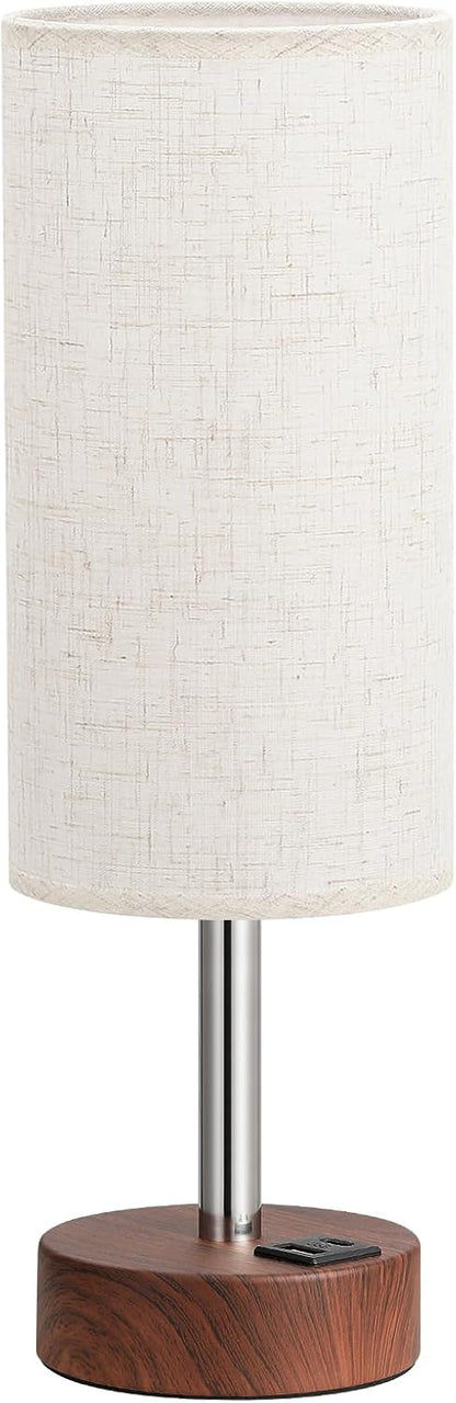 Dicoool Touch Bedside Table Lamp with USB - 3 Way Dimmable Wood Lamp for Bedroom Nightstand, Desk Lamp with Charging Station for Dorm, Living Room, Office, Kids Room, Small, 14in