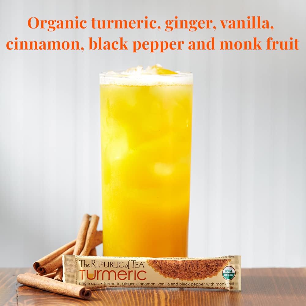 The Republic of Tea Organic Turmeric Single Sips, Instant Turmeric Herbal Tea (14 Single-Serve Packets)