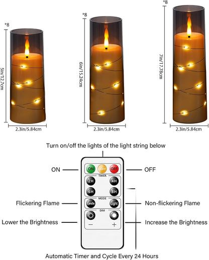 Nimiko Flickering Flameless LED Candles,Battery Operated Candles 24 Pcs with Embedded Star String,Acrylic LED Pillar Candles with Remote,Suitable for Home Decoration to Create an Atmosphere (White)