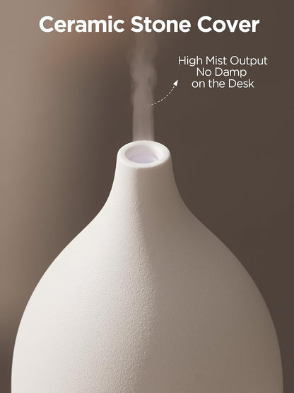 InnoGear Oil Diffuser, 300ML Ceramic Diffuser for Essential Oils Handcrafted Aromatherapy Diffuser Ultrasonic Cool Mist Humidifier with 4 Timers Waterless Auto Off for Room Office, White