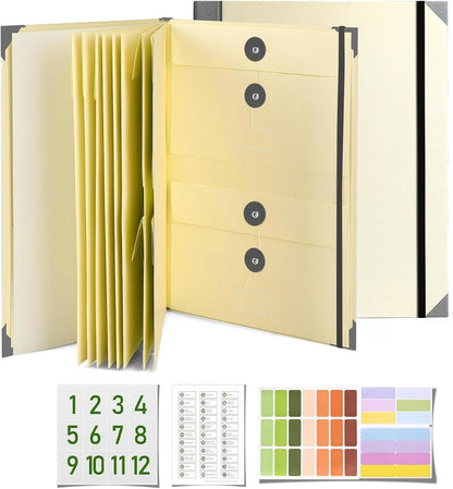 Important Document Organizer, File Folder with Labels and 12 Pockets, Expanding Storage Folder for Family Emergency Binder, Life Binder Organizer for Photos and Letters, Blue