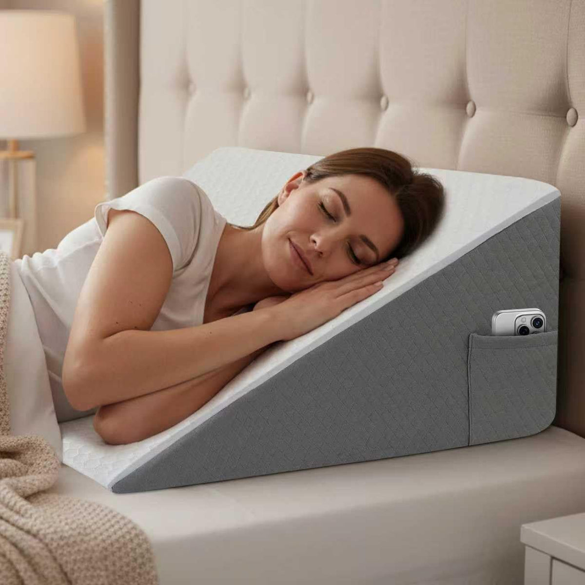 Bed Wedge Pillow for Sleeping & Resting, 8 inch Incline Pillow Wedge for Adults Seniors, Back Support and Leg Elevation, Cooling Memory Foam Top, Ideal for Couch, Bedroom & Living Room