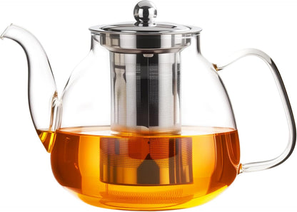 PARACITY Glass Teapot Stovetop 40 OZ/1200ml, Borosilicate Clear Tea Kettle with Removable 18/8 Stainless Steel Infuser, Teapot Blooming and Loose Leaf Tea Maker Tea Brewer for Camping, Travel