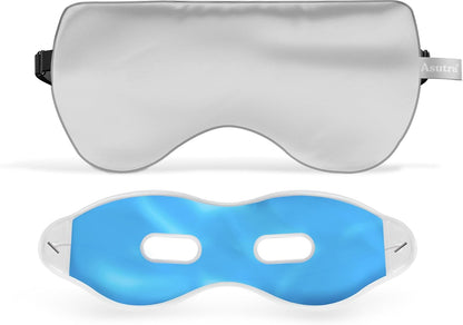 ASUTRA Silk Eye Pillow for Sleep, Black - Filled w/Lavender Buds & Flax Seeds, Weighted Eye Mask, Meditation & Light Blocking Blindfold, Cooling Gel Mask Included