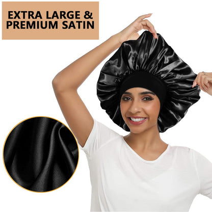 3PCS Extra Large Satin Bonnets for Sleeping, Hair Bonnets for Black Women Braids Curly Hair, C