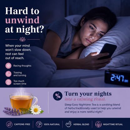 Sleep Easy Herbal Tea 3 oz – Chamomile, Lavender, Lemon Balm, Valerian Root & Passion Flower – Natural Sleep Support for a Calm, Restful Night’s Rest. Caffeine-Free. (includes: 35 empty unbleached filter tea bags inside)