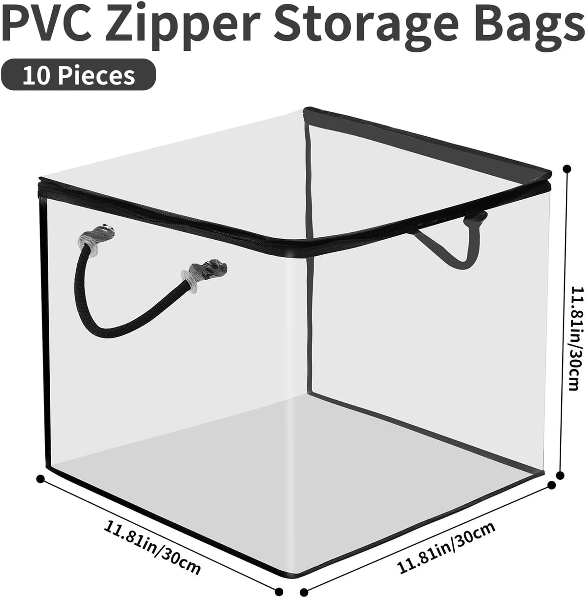 10-Pack Clear Zippered Storage Bags with Handles, Two-Way Zipper Foldable Closet Organizer, Bed Sheet Organizer, Plastic Storage Bin for Clothes, Towels