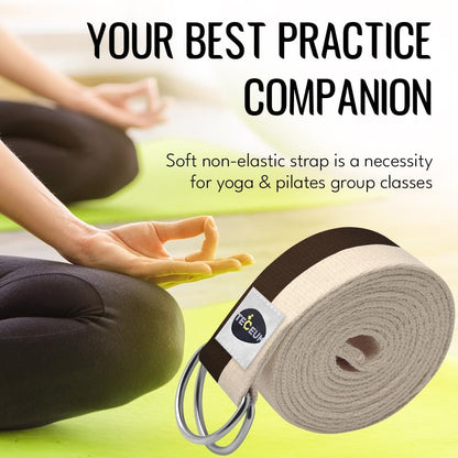 TECEUM 2 IN 1 Yoga & Mat Strap for Stretching – Cotton – 6/8/10 ft