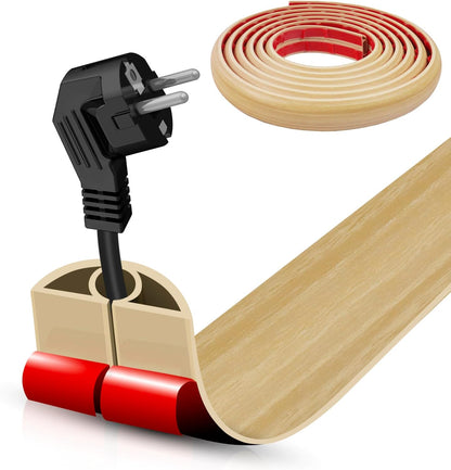 Floor Cord Cover Self Adhesive Cord Hider,10FT Cable Management, Extension Strip Protector for Wires, Prevent Cable Trips for Offices, Gyms, Exhibitions Cavity 0.39"(W) x 0.27"(H) BrownWood