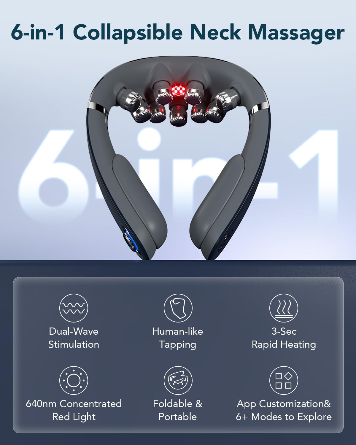 SKG G7 Pro Fold Neck Massager for Strain Relief Deep Tissue with Heat and Vibration Cordless Travel Massager, Father's Day Dad Gifts Foldable Neck Massager for Office Home Car Travel