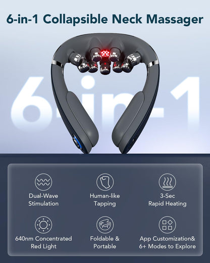 SKG G7 Pro Fold Neck Massager for Strain Relief Deep Tissue with Heat and Vibration Cordless Travel Massager, Father's Day Dad Gifts Foldable Neck Massager for Office Home Car Travel