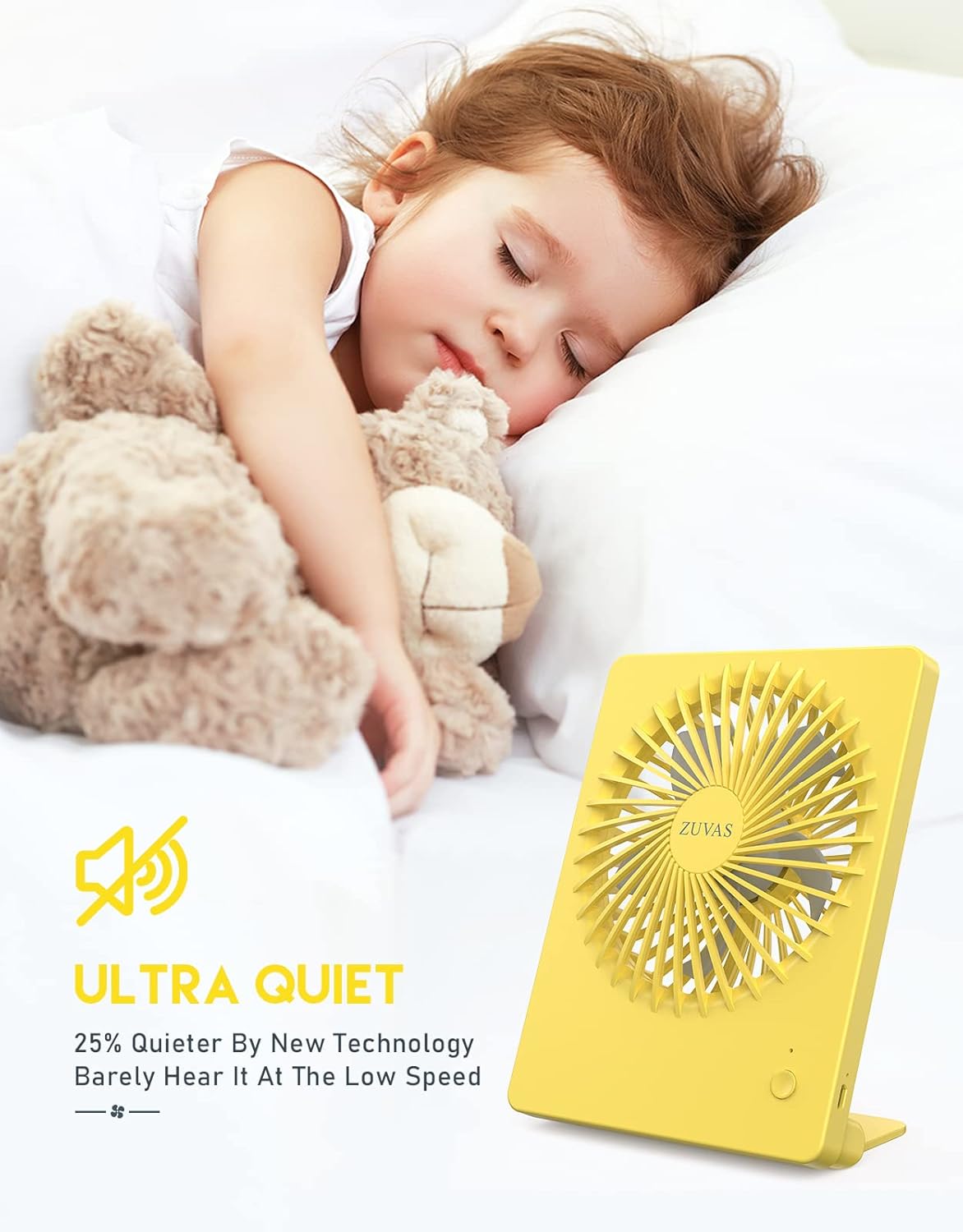 Zuvas Desk Fan Battery Operated Fan Rechargeable 180°Tilt Folding Personal Fan Ultra Quiet Small Portable 3 Speed Adjustable Strong Wind Fan For Office Bedroom Home Desktop Camping (White)