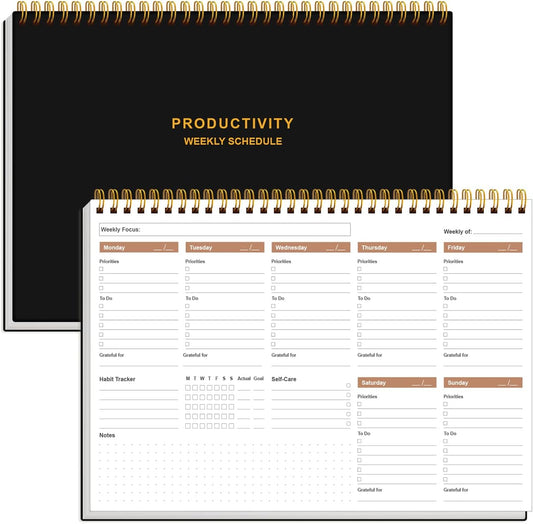 Weekly Productivity Planner - 8" x 11" Dashboard Desk Pad/Planner, Habit Tracker, Spiral Undated Weekly Planner for Office/School/Home, 54 Weeks, Grey