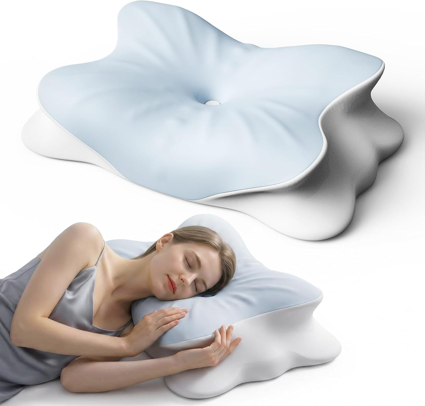 Cooling Cervical Neck Pillow for Pain Relief, Ergonomic Mellow Sleep Pillow for Neck Support | Adjustable | Memory Foam | Odorless Orthopedic Bed Pillow for Side Back Stomach Sleepers - Gift for Mom