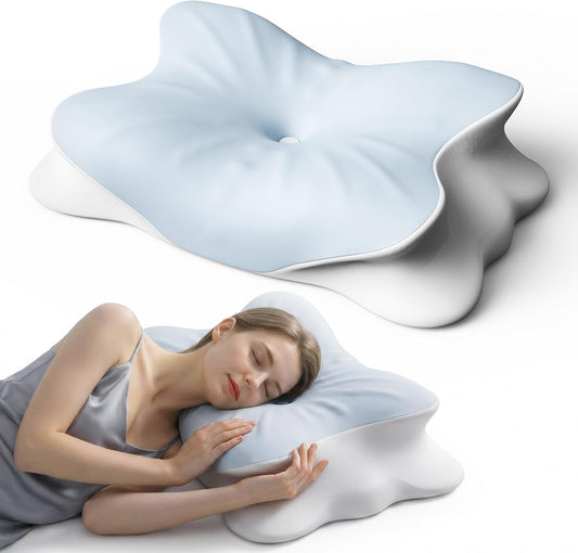 Cooling Cervical Neck Pillow for Pain Relief, Ergonomic Mellow Sleep Pillow for Neck Support | Adjustable | Memory Foam | Odorless Orthopedic Bed Pillow for Side Back Stomach Sleepers - Gift for Mom