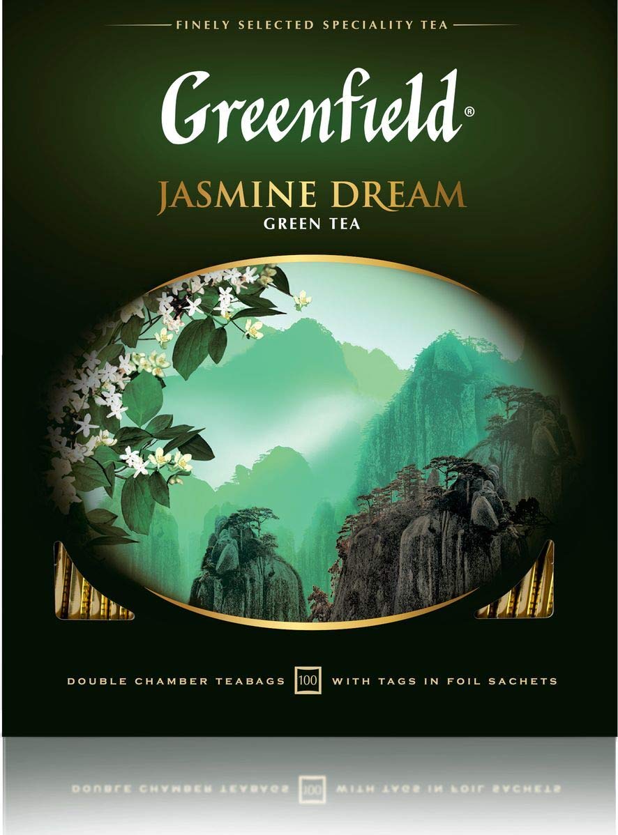 Greenfield Jasmine Dream Green Tea - 100 Individually Wrapped Tea Bags - Premium Chinese Green Tea with Natural Jasmine Petals - Refreshing and Aromatic Flower Tea - 7.05 oz