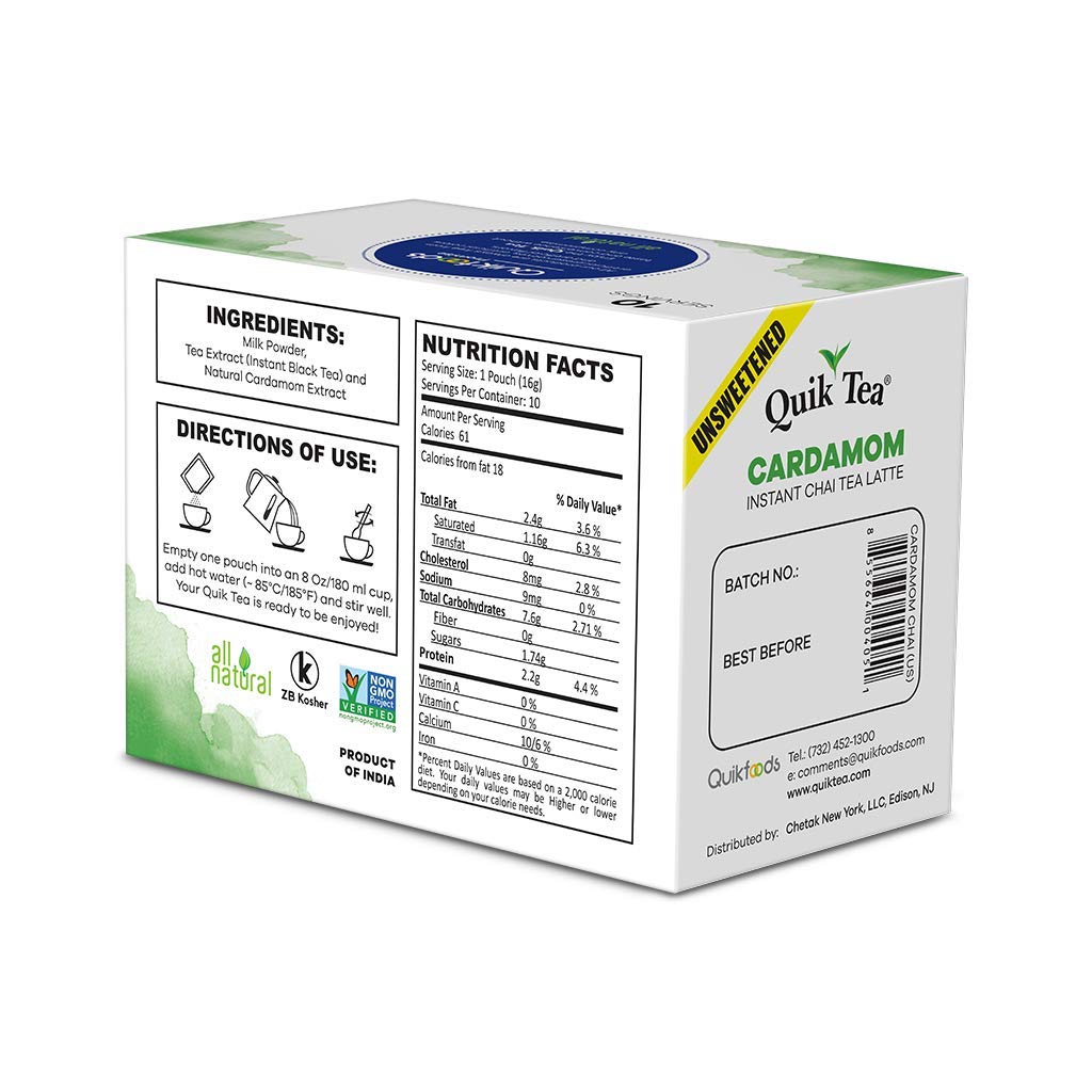 QuikTea Instant Chai Tea Latte Mix, Lemongrass, Unsweetened, 10 Sachets