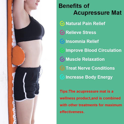 XiaoMaGe Acupressure Mat and Pillow Set with Bag - Extra Long Acupuncture Mat for Neck & Back Pain Relief- Naturally Relaxation Gift for Women - Stress Relief Massage Mat (Black)