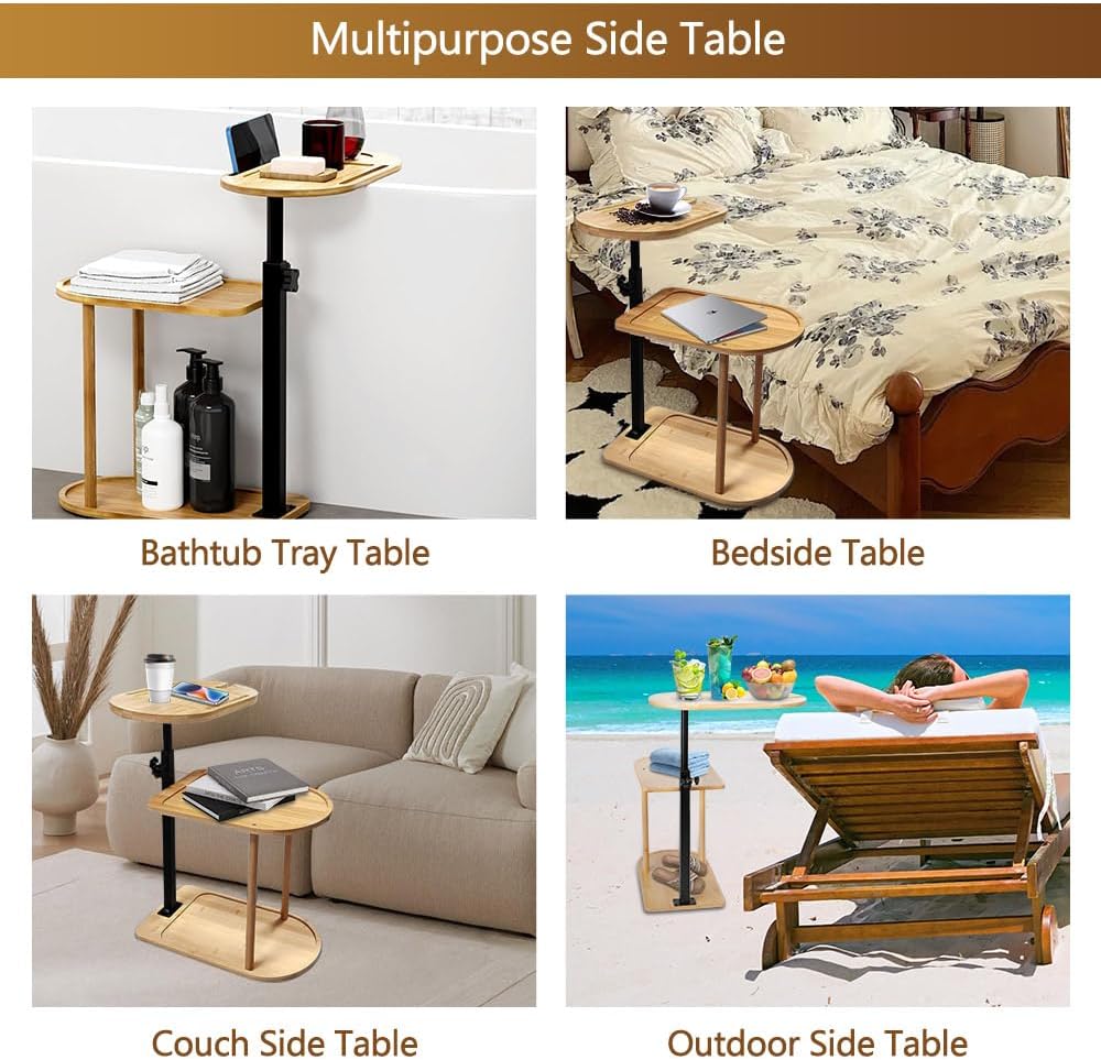 3 Layer Bathtub Tray Table,Bamboo Swivel Bathtub Side Table Height Adjustable,Freestanding Bathtub Tray for Tub Against Wall,Bathtub Accessories&Bathroom Organizer for Luxury Home Spa (Black)