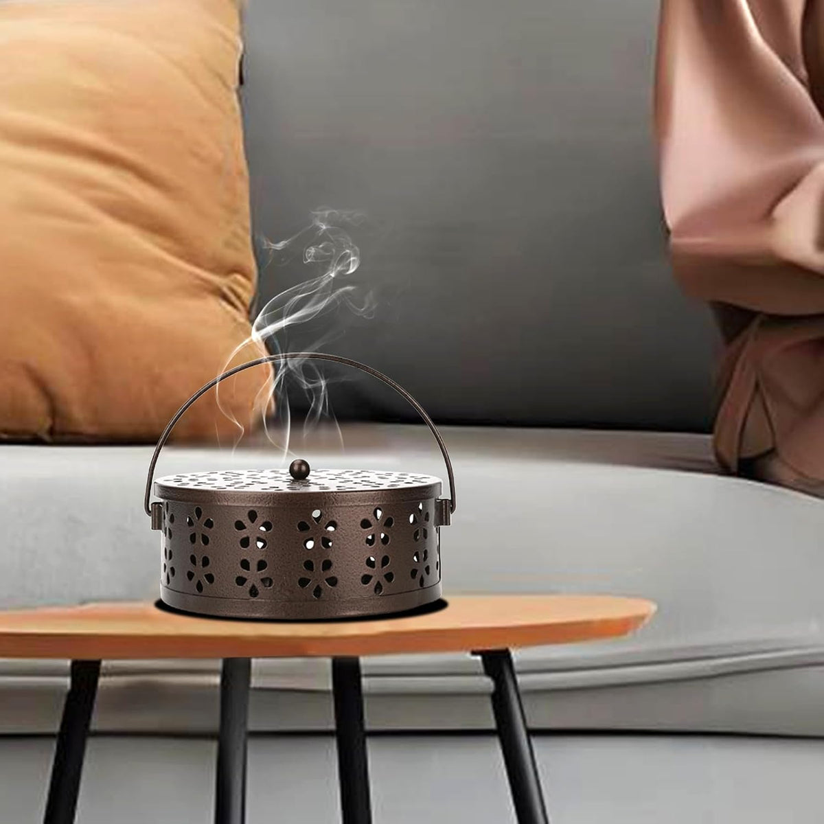 2 Pack Mosquito Spiral Coil Holder Outdoor Hanging Coil Incense Holder with Lid and Handle Citronella Incense Coil Holder (Bronze/Bronze)