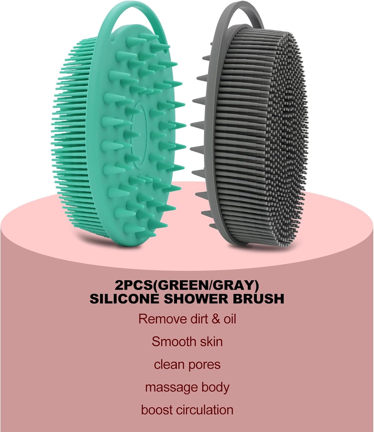 2 Pack Silicone Body Scrubber, Loofah Double-Sided Body Brush,Shower Scrubber and Scalp Massager Shampoo Brush for Sensitive Kids Women Men All Kinds of Skin (Black & Pink)