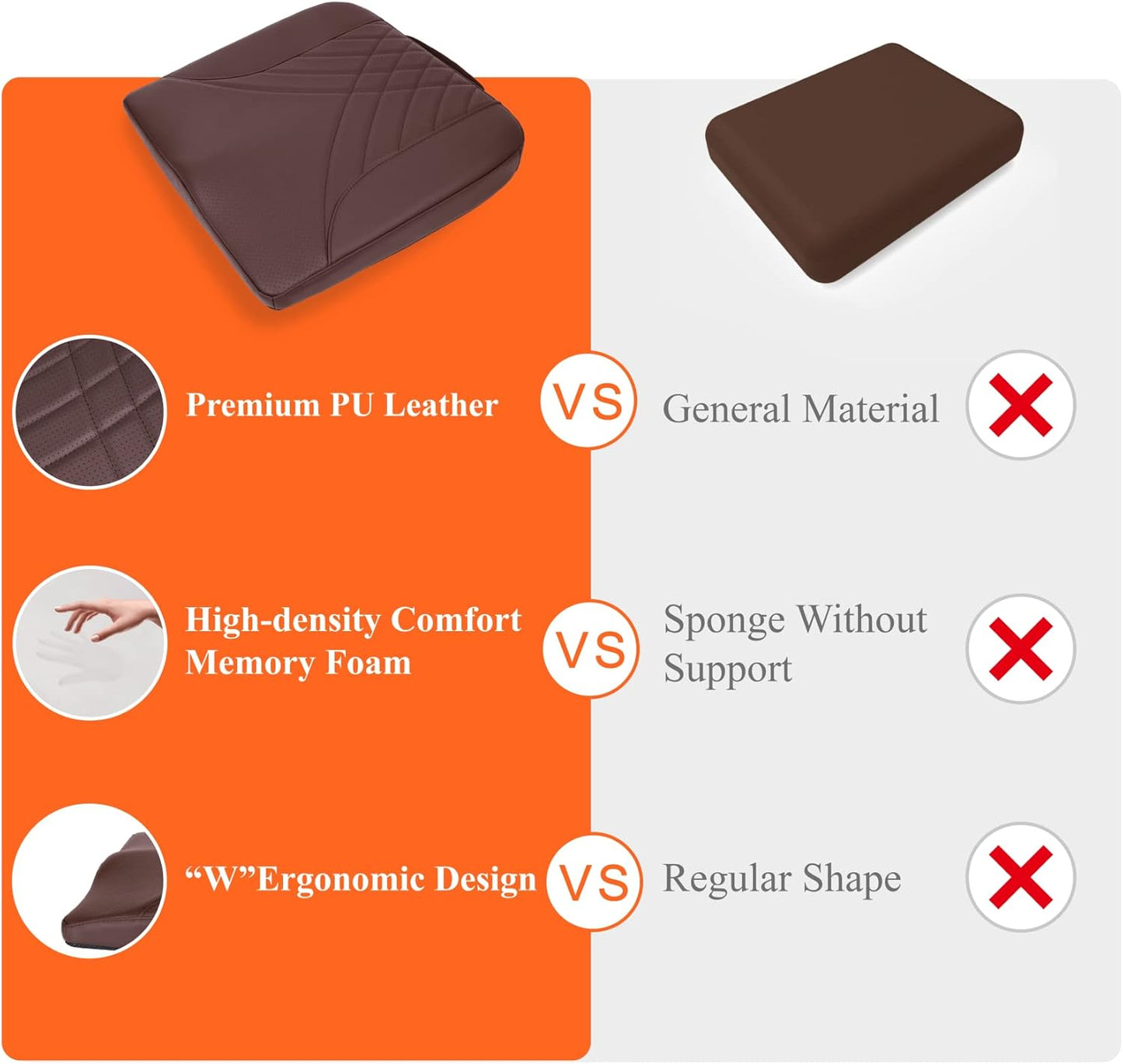 kingphenix Premium Car Seat Cushion, Memory Foam Driver Seat Cushion to Improve Driving View- Coccyx & Lower Back Pain Relief - Seat Cushion for Car, Truck, Office Chair (Leather Black)