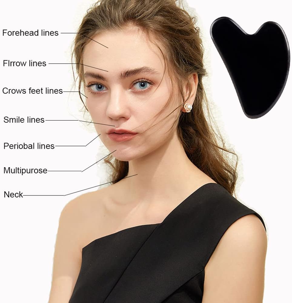 Gua Sha, Jade Stone Gua Sha Massage Tool, Guasha Tool for Face and Body Skin Massage. Gua Sha Set for Toxins Prevents Wrinkles for SPA Acupuncture, Therapy Trigger Point Treatment.