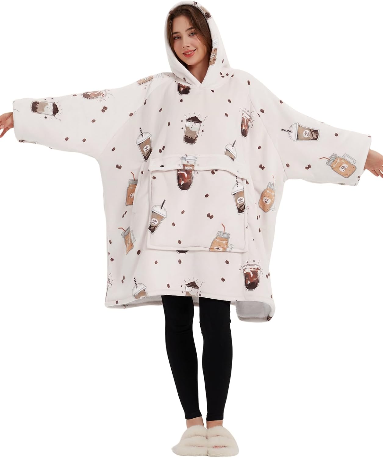 KFUBUO Wearable Blanket Hoodie for Adults Sherpa All Patterns Cat Oversized Sweatshirt Blanket with Pockets for Women