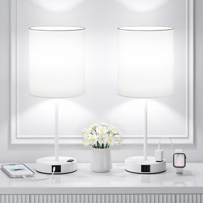 Blue Touch Lamps for Nightstand Set of 2 - Bedside Table Lamp for Bedroom with Dual USB Ports & AC Outlet, 3-Way Dimmable Lamps for Living Room Boys Room, Night Light with 5000K Daylight Bulbs