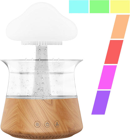 Rain Cloud Humidifier Water Drip - Mushroom Aroma Diffuser, Essential Oil Diffusers, 300ml White Noise Aromatherapy Diffusers with 7 Colors Cloud Lights for Home, Large Room, Office - White
