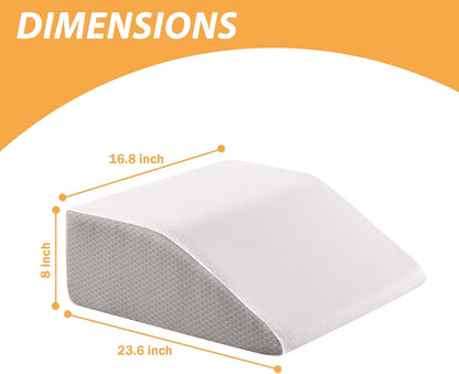 Bedluxe Leg Pillow Elevation Blood Circulation, Wedge Pillow for Legs Swelling, Leg Elevating Wedge Pillow for After Surgery, Foot Knee Pillow for Leg Rest, Sleeping, Memory Foam Top, 8in, White/Grey