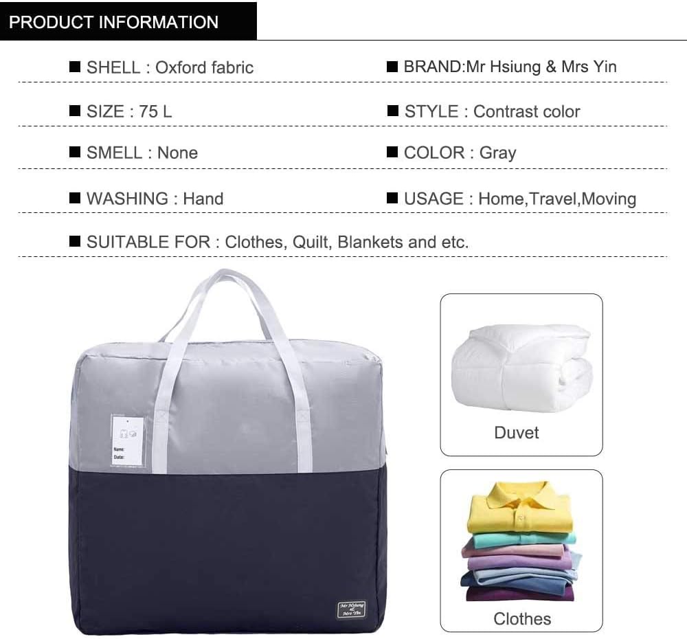 75L large Zipper Under-bed Comforter Storage Bag,2park moving bag