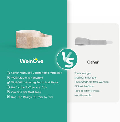 Welnove Hammer Toe Straightener - 8 Pack Broken Toe Wraps - Hammer Toe Corrector for Women - Toe Splints for Crooked Toes, Curled Toes, Bent Toes - (Large, Beige)