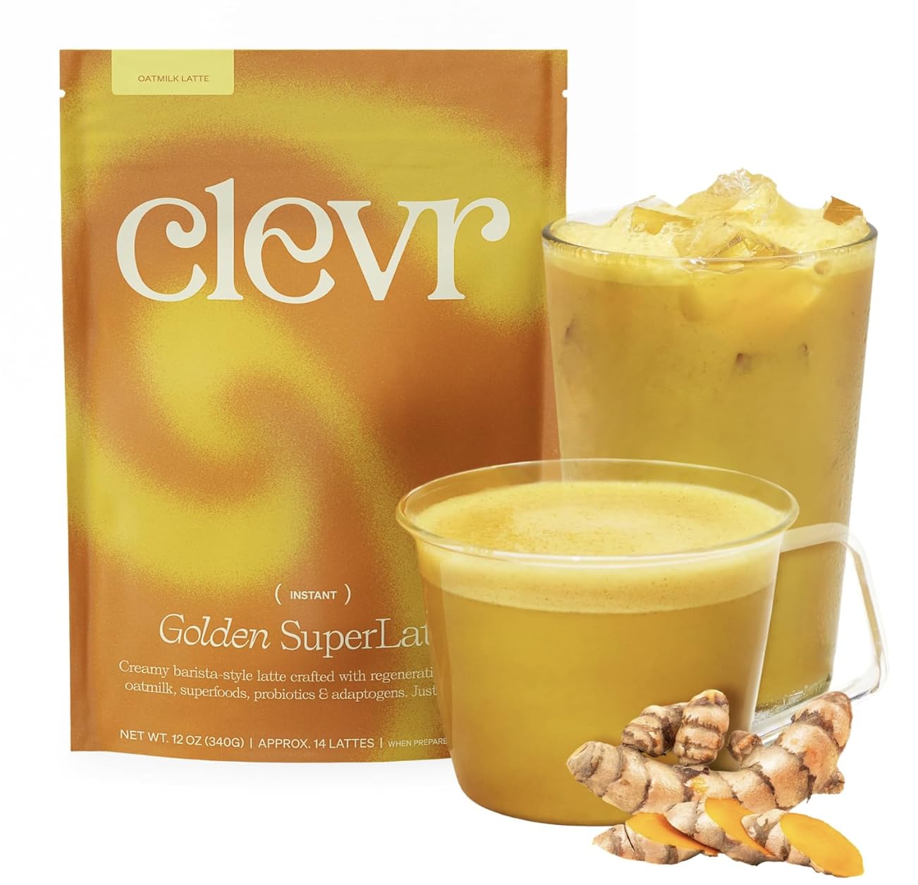 Clevr Pistachio Matcha SuperLatte, Organic Ceremonial Grade, Instant Superfood Powder Blend with Lions Mane, Reishi Mushroom, Coconut Cream, Ashwagandha, Serve Hot or Iced (14 Lattes)