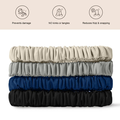 Mulberry Silk Scrunchies 4 Pack - Non Slip, Black Small Thin Silk Scrunchies for Women, Sleepy Ties for Thick Hair